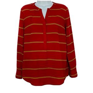 Talbots Striped Long Sleeve Quarter Button V-Neck Blouse Career Women’s Size M